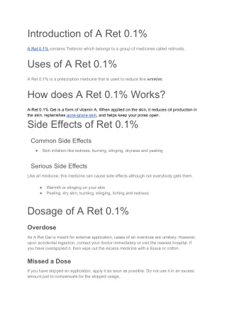 A Ret 0.1% Tretinoin Gel 20gm