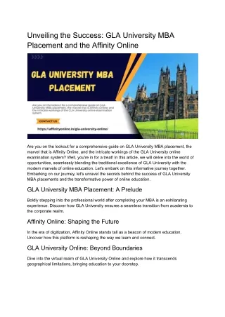 Unveiling the Success_ GLA University MBA Placement and the Affinity Online