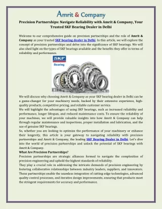 Precision Partnerships  Navigate Reliability with Amrit & Company, Your Trusted SKF Bearing Dealer in Delhi