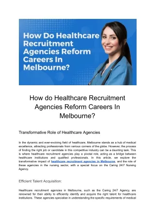 Transformative Paths: Healthcare Recruitment Agencies in Melbourne Careers