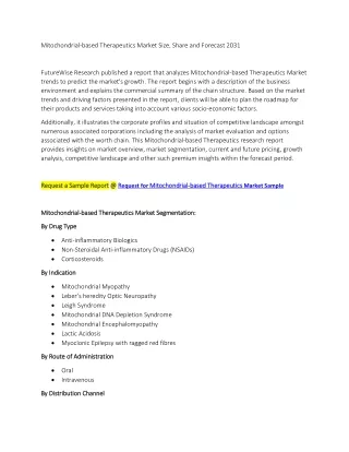 Mitochondrial-based Therapeutics Market