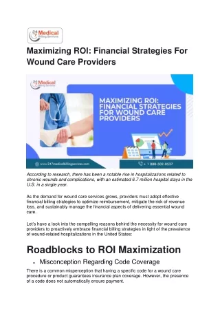 Maximizing ROI Financial Strategies For Wound Care Providers