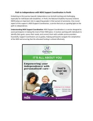 Path to Independence with NDIS Support Coordination in Perth