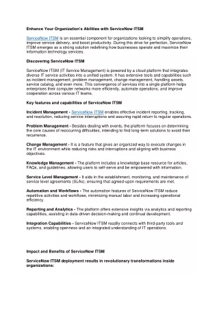 Enhance Your Organization's Abilities with ServiceNow ITSM
