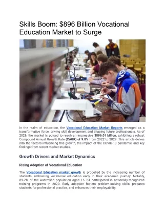 Skills Boom $896 Billion Vocational Education Market to Surge