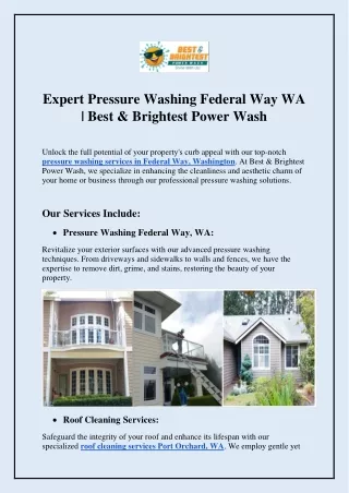 Expert Pressure Washing Federal Way WA