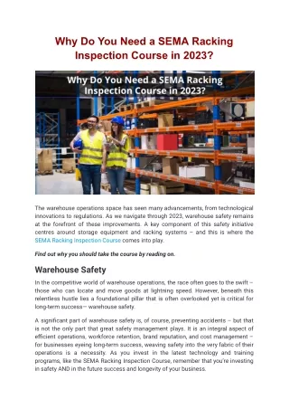 Why Do You Need a SEMA Racking Inspection Course in 2023?