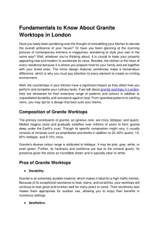 Fundamentals to Know About Granite Worktops in London