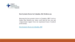 Best Geriatric Doctor In Columbia, Md | Drsfirst.com