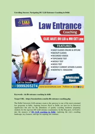 Unveiling Success: Navigating DU LLB Entrance Coaching in Delhi