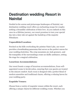 Destination wedding Resort in Nainital