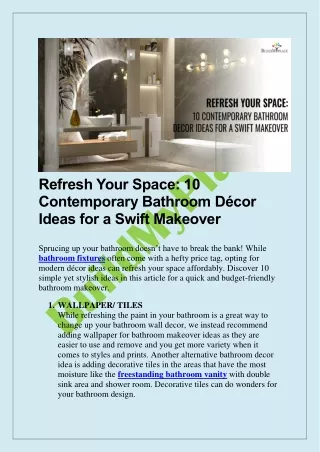 10 Contemporary Bathroom Décor Ideas for a Swift Makeover