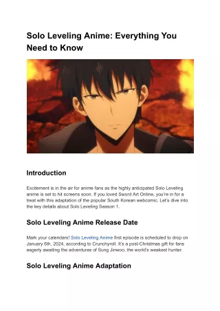 Solo Leveling Anime Everything You Need to Know