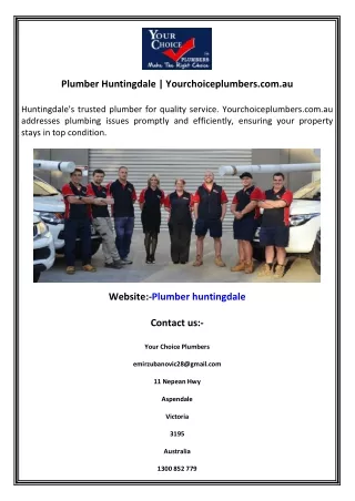 Plumber Huntingdale  Yourchoiceplumbers.com.au