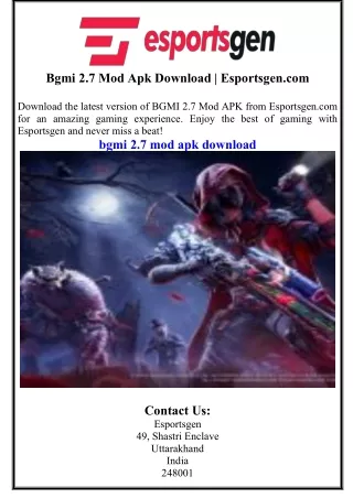 Bgmi 2.7 Mod Apk Download  Esportsgen.com