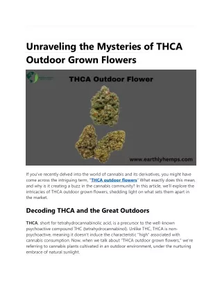 Unraveling the Mysteries of THCA Outdoor Grown Flowers