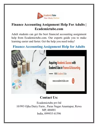 Finance Accounting Assignment Help For Adults  Ecademictube