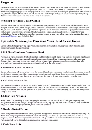 Rahasia Menang Bermain Mesin Slot di Casino Online