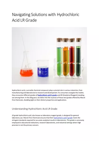 Navigating Solutions with Hydrochloric Acid LR Grade