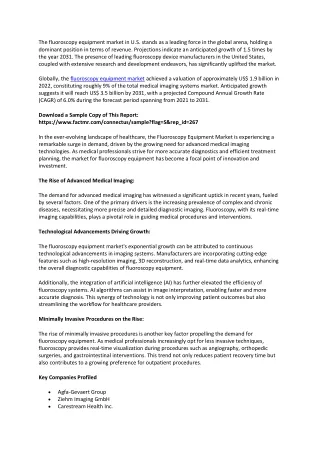 Fluoroscopy Equipment Market Outlook Development Factors, Latest Opportunities