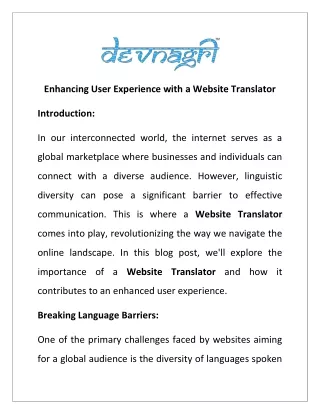 Enhancing User Experience with a Website Translator