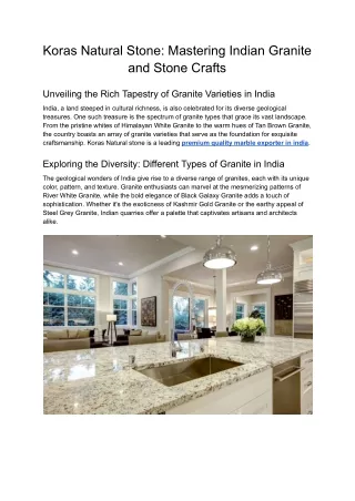 Koras Natural Stone_ Mastering Indian Granite and Stone Crafts