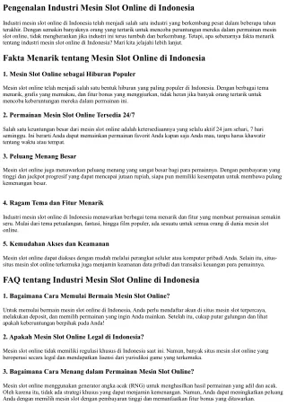 Fakta Menarik tentang Industri Mesin Slot Online di Indonesia
