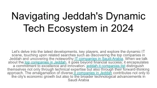 Navigating Jeddah's Dynamic Tech Ecosystem in 2024