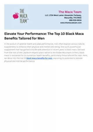 Elevate Your Performance The Top 10 Black Maca Benefits Tailored for Men