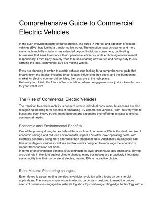 Comprehensive Guide to Commercial Electric Vehicles