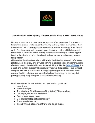 Green Initiative in the Cycling Industry Svitch Bikes & Hero Lectro Ebikes