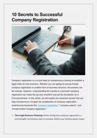 10 Secrets to Successful Company Registration