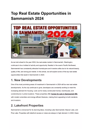 Home Sweet Sammamish Navigating the Real Estate Market in WA