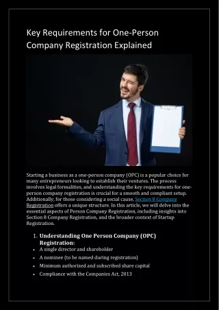 Key Requirements for One-Person Company Registration Explained
