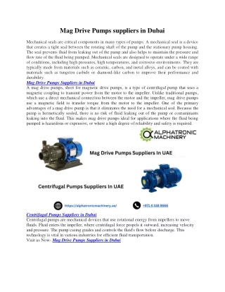 Mag Drive Pumps suppliers in Dubai