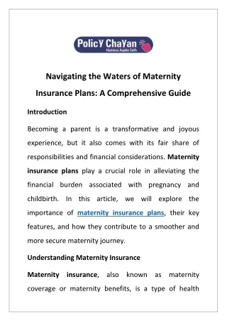 Navigating the Waters of Maternity Insurance Plans: A Comprehensive Guide