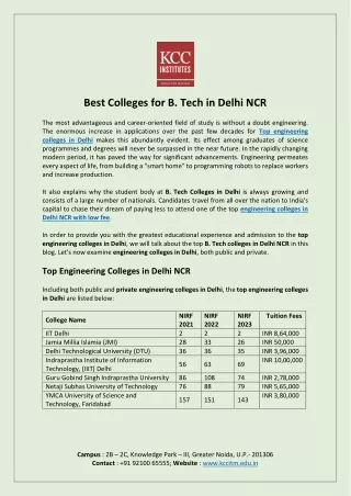 Best Colleges for B. Tech in Delhi NCR