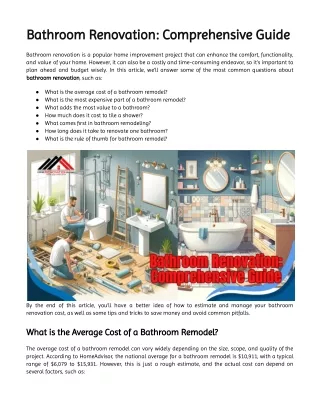 Bathroom Renovation- Comprehensive Guide