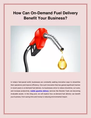 How Can On-Demand Fuel Delivery Benefit Your Business