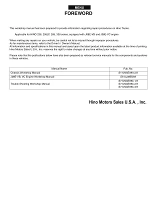 2011 HINO 238 series Truck Service Repair Manual