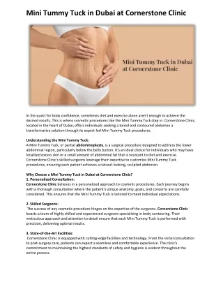 Mini Tummy Tuck in Dubai at Cornerstone Clinic