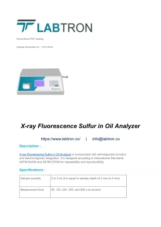 X-ray Fluorescence Sulfur in Oil Analyzer