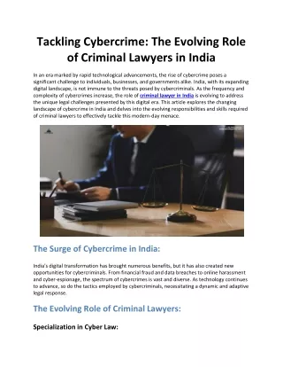 Tackling Cybercrime: The Evolving Role of Criminal Lawyers in India