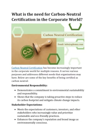 What is the need for Carbon-Neutral Certification in the Corporate World