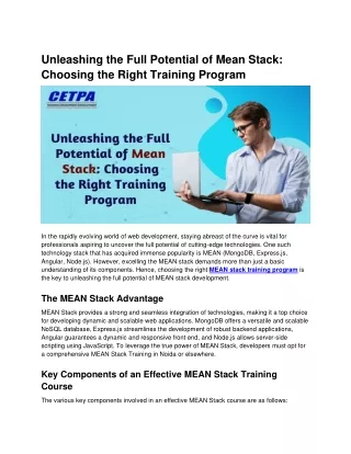 Unleashing the Full Potential of Mean Stack Choosing the Right Training Program