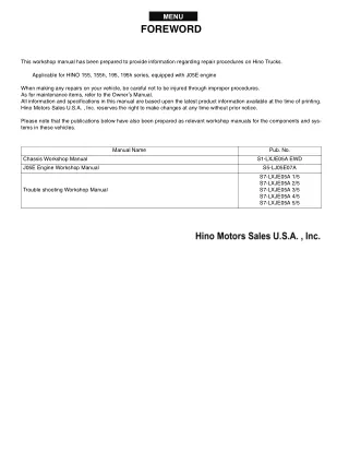 2015 Hino 155 Series Truck Service Repair Manual