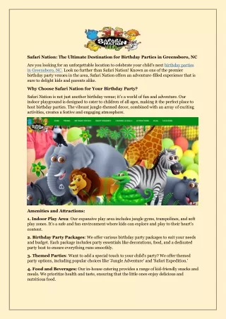 Safari Nation: The Ultimate Destination for Birthday Parties in Greensboro, NC