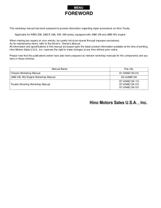 2017 HINO 238 Series Truck Service Repair Manual