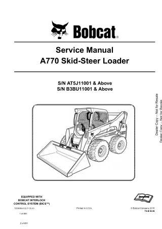 Bobcat A770 Skid Steer Loader Service Repair Manual (SN B3BU11001 and Above)