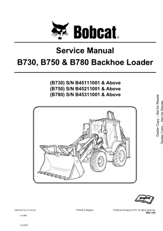 Bobcat B730 Backhoe Loader Service Repair Manual (SN B45111001 and Above)